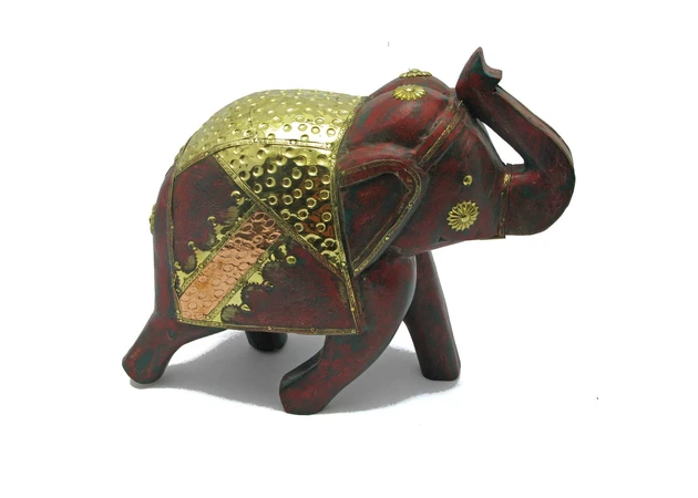 Фото 1 - Antique wooden elephant with copper inserts (h-25 cm).