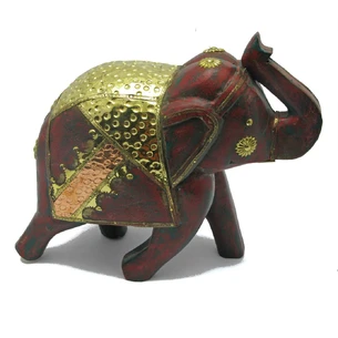 Antique wooden elephant with copper inserts (h-25 cm).