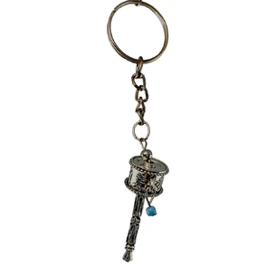Keychain Prayer Drum blue bead (4x4x1.5 cm)