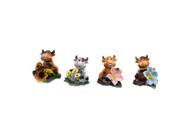 Фото 1 - Refrigerator magnet Cow with flowers (6x4 cm)