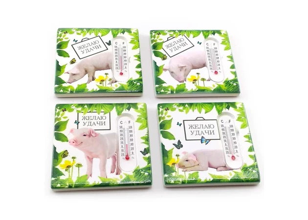 Фото 1 - Refrigerator magnet Pig with a thermometer (7.5x7.5x1 cm)