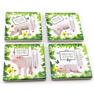 Refrigerator magnet Pig with a thermometer (7.5x7.5x1 cm)