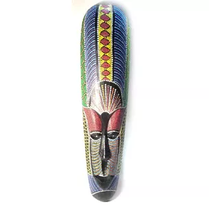 Painted wooden mask (51x12.5x2.5 cm)