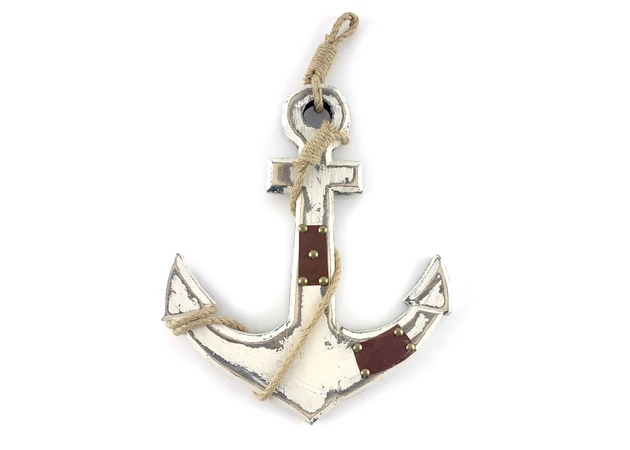 Фото 1 - White wooden anchor (44x27x1.5 cm)