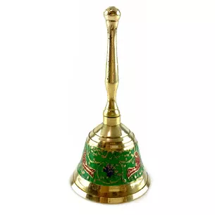 Bell with a handle with a pattern of bronze Birds on a green background (12.5x6 cm)