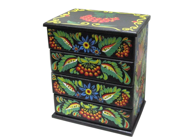 Фото 1 - Chest of drawers Цветы с калиной, black, hand-painted solid wood (22.5x15x26 cm)
