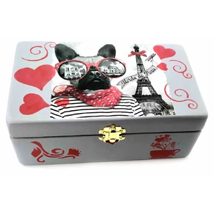 Casket wood French bulldog (oak, ash) (20.5*12.5*8 cm)