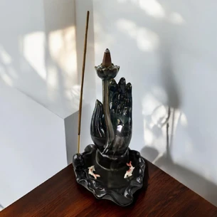 Stand for incense Back Flow Lotus and Hand (11x11x17.5 cm)