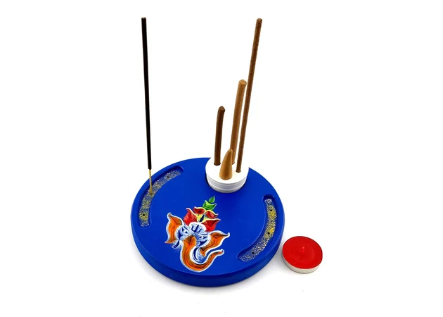 Фото 1 - Blue Ganesha aroma stand, (d14cmh1.8cm) solid wood, carved covered with enamel and varnish