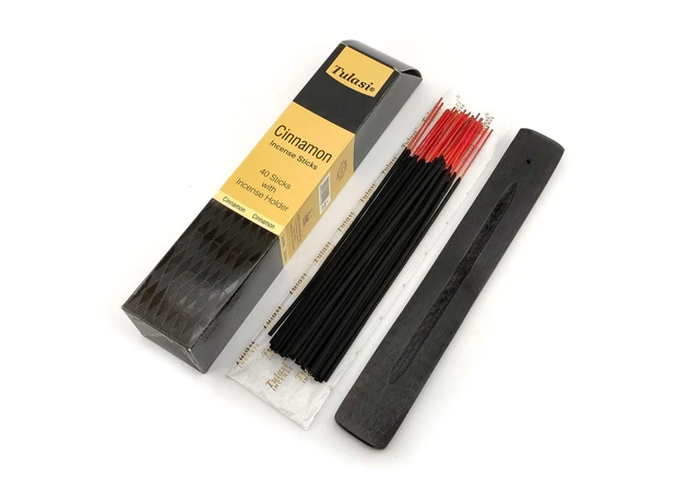 Фото 1 - Cinnamon 40 Stiks with Incense Holder (Пахощі 40 штук з дерев'яною підставкою) (Tulasi)