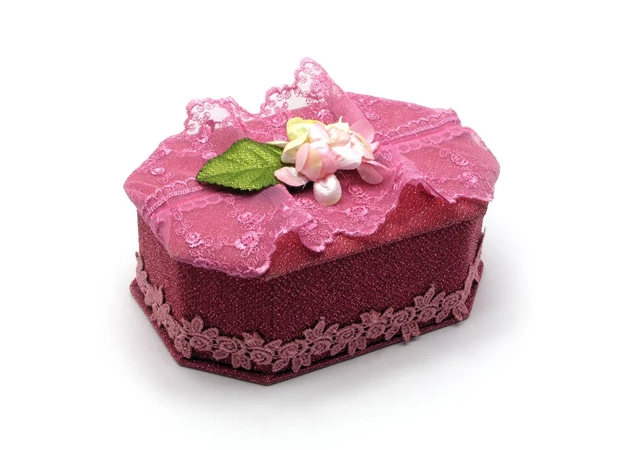 Фото 1 - Jewelry box with a mirror Octagonal fabric (17x12x8.5 cm)