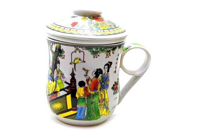 Фото 1 - Ceramic cup with sieve Girls with a parrot (12x11x9 cm) F