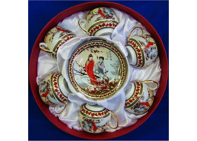 Фото 1 - Сервіз круглий порцеляна (110 мл)(6SCS102) 6 чашок+ 6 блюдець Сакура (h-5,5см, d-5см, d блюдця 11 см)