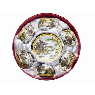 Round porcelain service (110 ml) (6SCS95) 6 cups + 6 saucers Landscape (h-5.5cm, d-5cm, d saucer 11 cm)