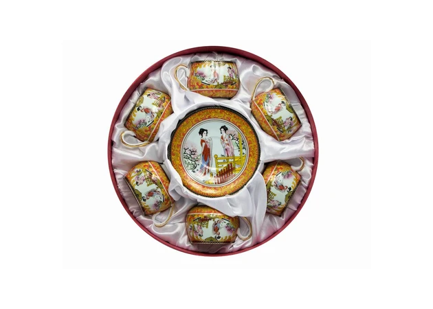 Фото 1 - Round porcelain service (110 ml) (6SCS1121-A) 6 cups + 6 saucers Girls (h-5.5 cm, d-5 cm, d saucer 11 cm)