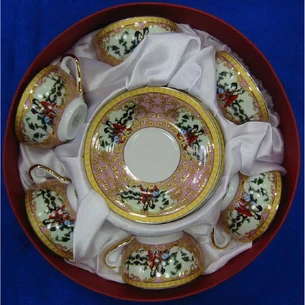 Round porcelain service (70ml) (6CCS108-8) Pink (h-4cm, d-7.3cm, d saucer 11 cm)