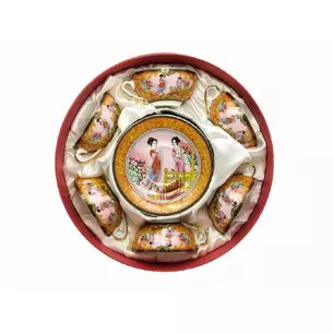 Сервиз круглый фарфор (70мл.) (6CCS112-1) 6 чашек + 6 блюдец Девушки (h-4 см, d-7,3 см, d блюдца 11 см)