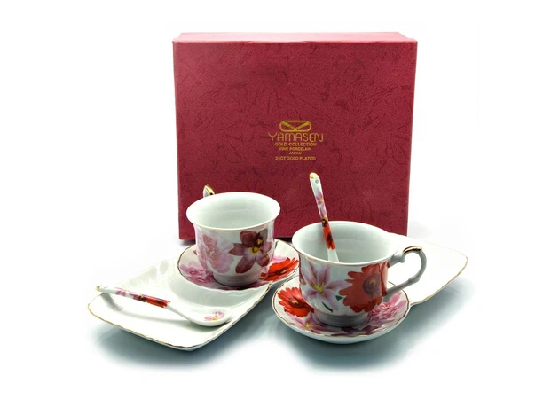 Фото 1 - Porcelain service (170 ml) (2C1229) 2 cups + 2 saucers Flowers (h-6.5 cm, d-8.5 cm, saucer 21x12 cm)