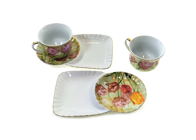 Фото 1 - Porcelain service (170 ml) (2C3050) 2 cups + 2 saucers Tulips (h-6.5 cm, d-8.5 cm, saucer 21x12 cm)