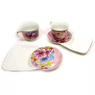 Porcelain service (170 ml) (2C3133) 2 cups + 2 saucers Flowers (h-6.5 cm, d-8.5 cm, saucer 21x12 cm)