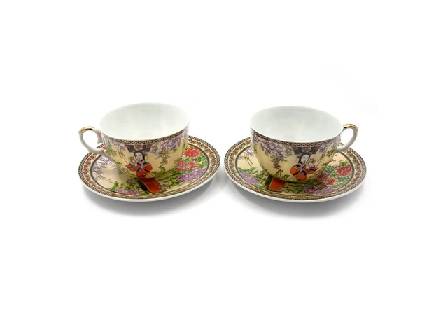 Фото 1 - Porcelain service (2JBS126) 2 cups + 2 saucers Geisha (210 ml) (h-6 cm, d-10 cm, d saucer-15 cm)