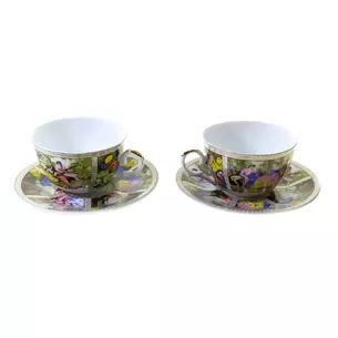 Porcelain service (2JBS138) 2 cups + 2 saucers (210 ml) (h-6 cm, d-10 cm, d saucer-15 cm)