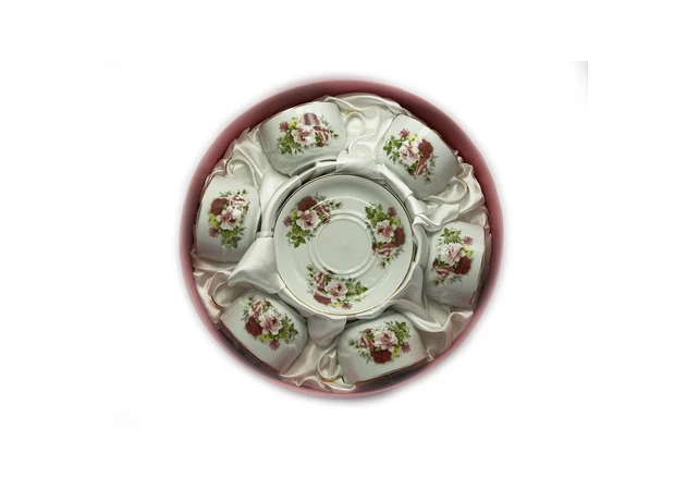 Фото 1 - Porcelain service (6H-GCA16) 6 cups + 6 saucers Roses (150 ml) (h-5.5 cm, d-8.5 cm, saucer d-13.5 cm)
