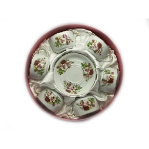 Porcelain service (6H-GCA16) 6 cups + 6 saucers Roses (150 ml) (h-5.5 cm, d-8.5 cm, saucer d-13.5 cm)