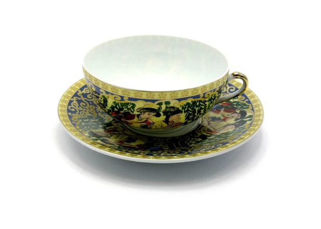 Фото 1 - Porcelain cup and saucer (150 ml) (SBS86-5) Green willow (h-4.5 cm, d-9.5 cm d saucer-13 cm)