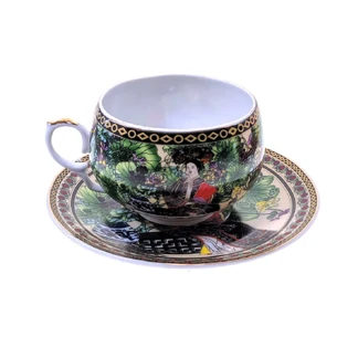 Porcelain cup + saucer (210 ml) (ACS127) Chinese woman green (h-6 cm, d-cups – 8cm, d-saucer – 14cm)