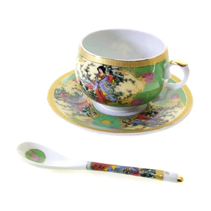 Porcelain cup + saucer (210 ml) (ACS129-3) Green (h-6 cm, d-cups – 8cm, d-saucer – 14cm)