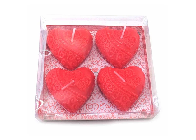 Фото 1 - Candles red Hearts (4 pcs) (11.5x11x2.5 cm) S