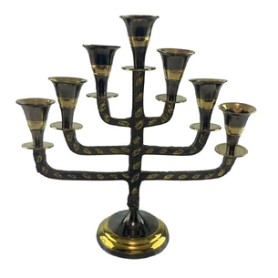 Antique bronze menorah candlestick. (19x19x6.5 cm)