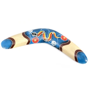 Blue painted tree boomerang (31.5x12x1 cm)
