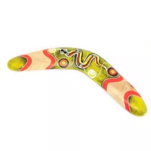 Boomerang painted tree yellow (31.5x12x1 cm)