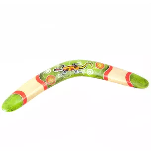 Green painted tree boomerang (41x13x1.5 cm)