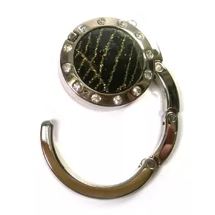 Bag holder for women's handbag Crystal black and gold with a mirror (d-4.5 cm)