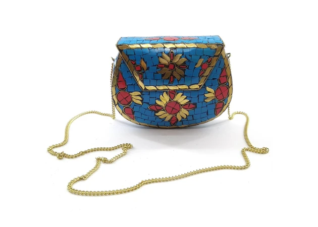 Фото 1 - Bronze handbag with corals and blue turquoise (16x12x5.5 cm)