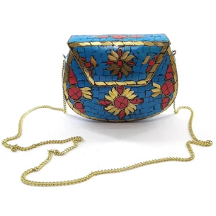 Bronze handbag with corals and blue turquoise (16x12x5.5 cm)