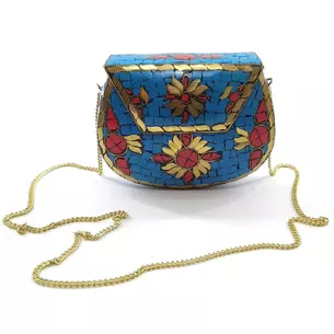 Bronze handbag with corals and blue turquoise (16x12x5.5 cm)
