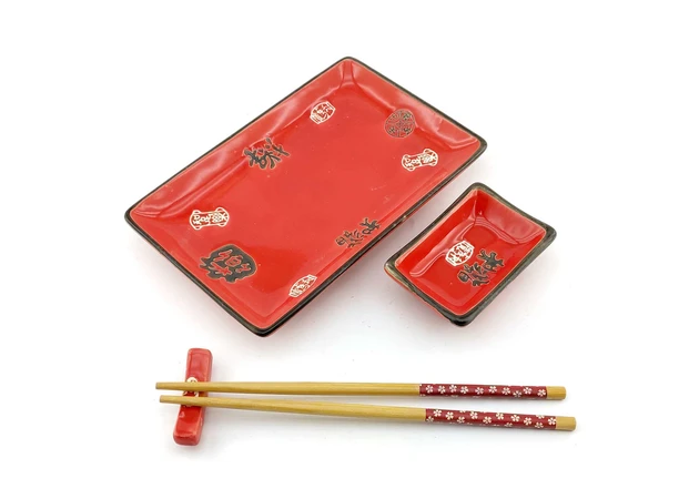 Фото 1 - Sushi set Hieroglyphs on a red background (28x14 cm) (1 person)