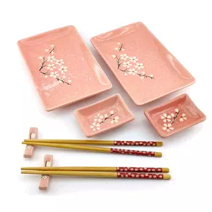 Sakura sushi service on a pink background (2 persons) (28x28.3x3.5 cm)
