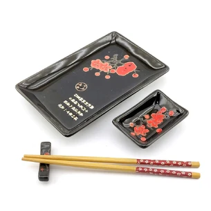 Sushi set Red sakura on a black background (28x14 cm) (1 person)