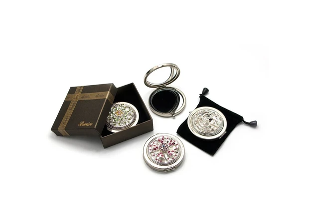 Фото 2 - Cosmetic mirror Rhinestones chrome (d-7 cm) (in a box + cover)