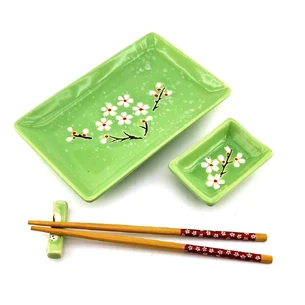 Sushi service Sakura on a green background (28x14 cm) (1 person) N
