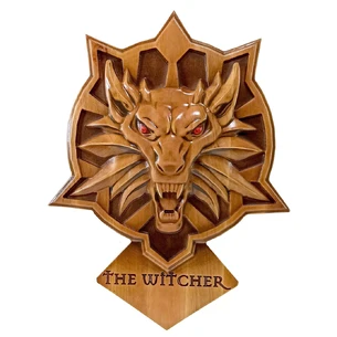 The Witcher panel, carved (38x28, 5x2, 4 cm) solid wood, covered with patina, enamels and varnish.