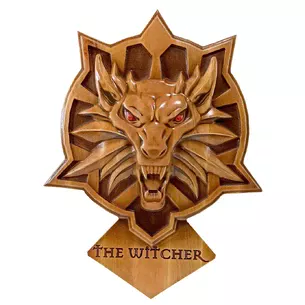 Панно The Witcher (Ведьмак), резное (38х28, 5х2, 4см) массив дерева, покрытое патиной, эмалями и лаком.
