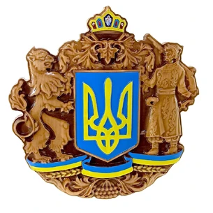 Panel of the Great Coat of Arms of Ukraine (28*28*2.4) solid wood, carved, covered with patina, varnish, enamel