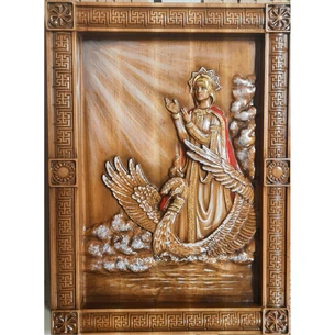 Панно Лада(39,5×29×2,5см), деревянное, резное, покрытое патиной, лаком, эмалями, массив дерева