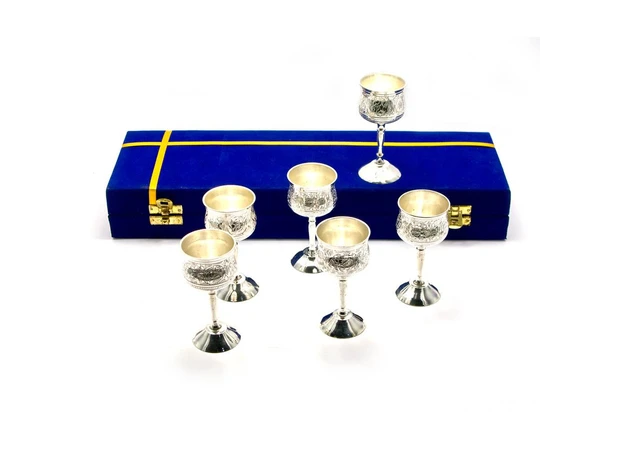 Фото 1 - Silver-plated bronze glasses (60 ml.) (No. 6 pcs.) (h-11 cm) (34.3x12.5x5.5 cm)